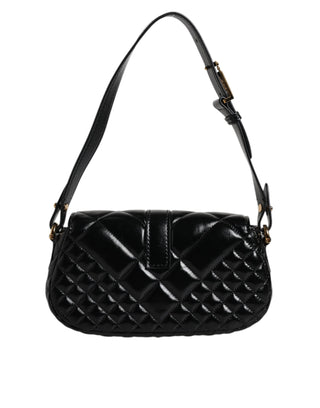 Versace Black Calf Leather Quilted Shoulder Strap Bag