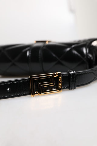 Versace Black Calf Leather Quilted Shoulder Strap Bag