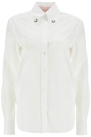 Valentino Garavani structured collar white optical long sleeve cotton shirt