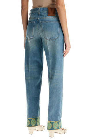 Valentino Garavani medium blue jeans with green embroidery*** straight leg*** high waist