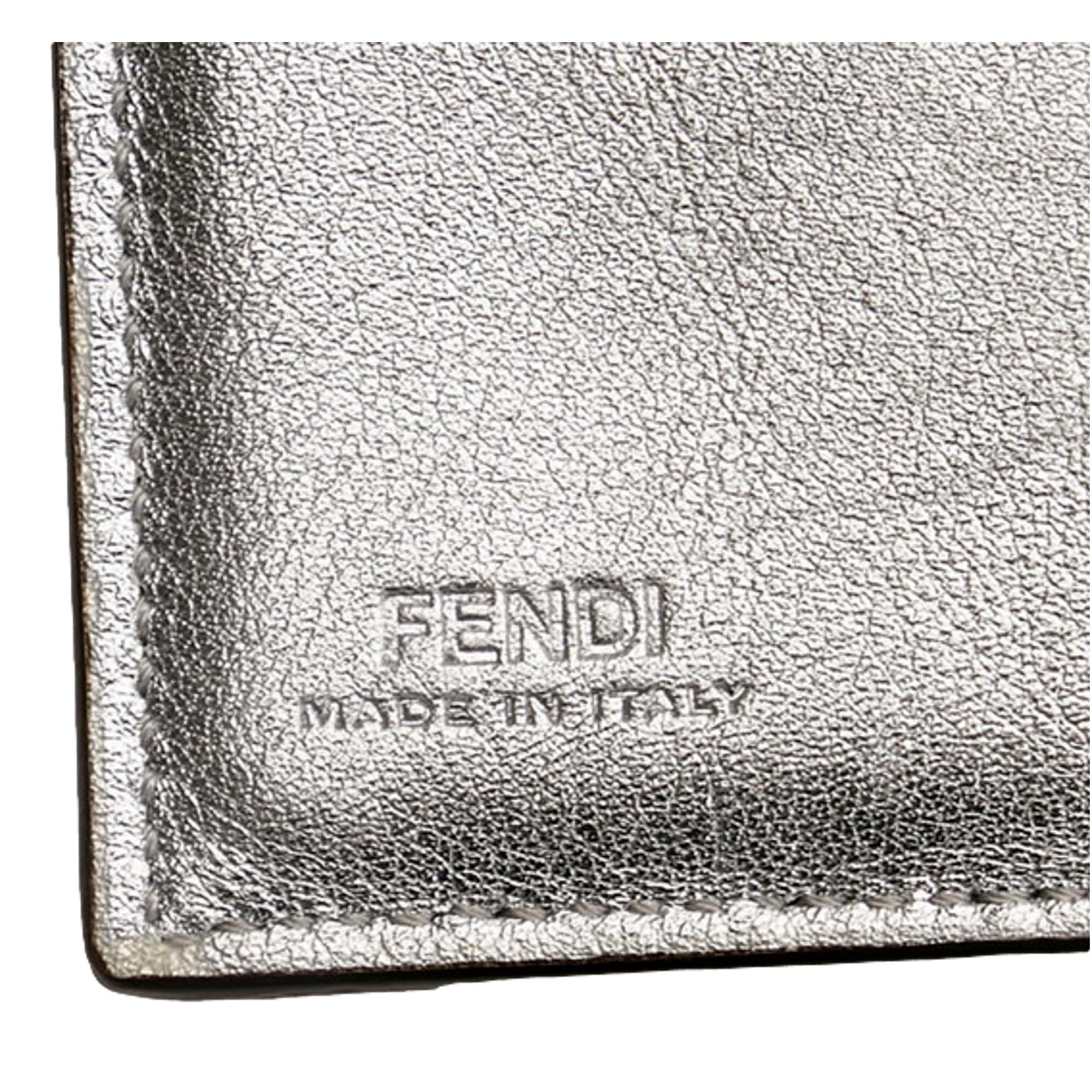 Fendi Roma Silver Metallic Calf Leather Micro Trifold Wallet