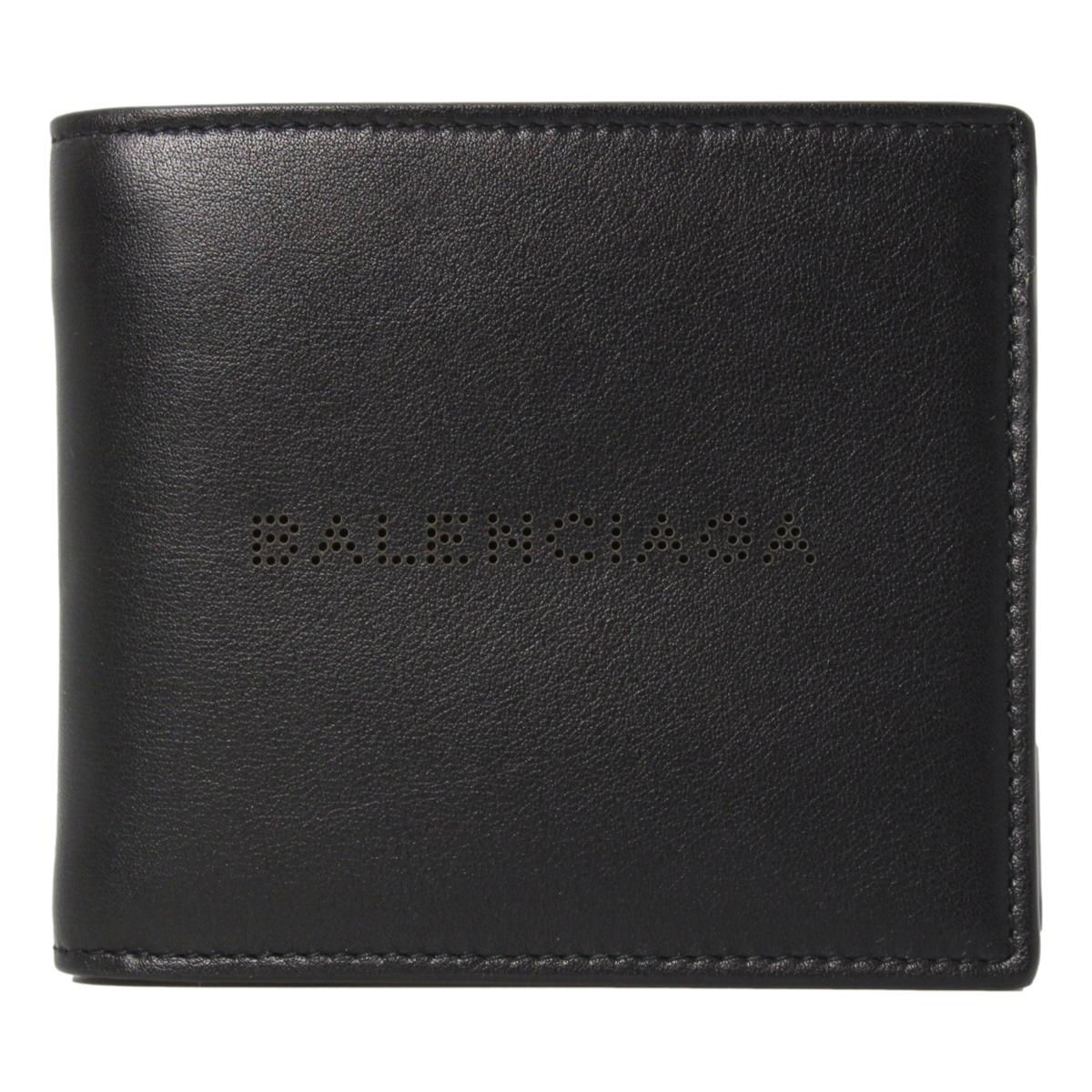 Balenciaga Cash Black Calfskin Leather Perforated Bifold Wallet