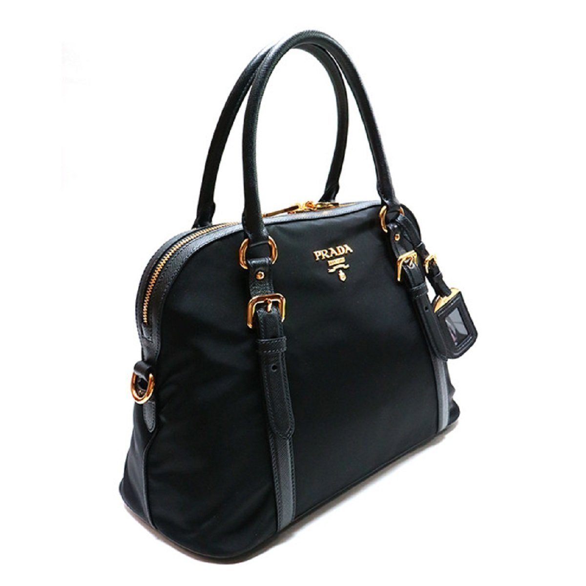Prada Tessuto Nylon Saffiano Leather Black Satchel Bag