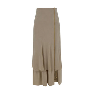 Quira Beige Silk Long Skirt