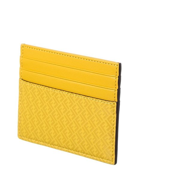 Fendi FF Logo Print Sunflower Yellow Leather Card Case 7M0164