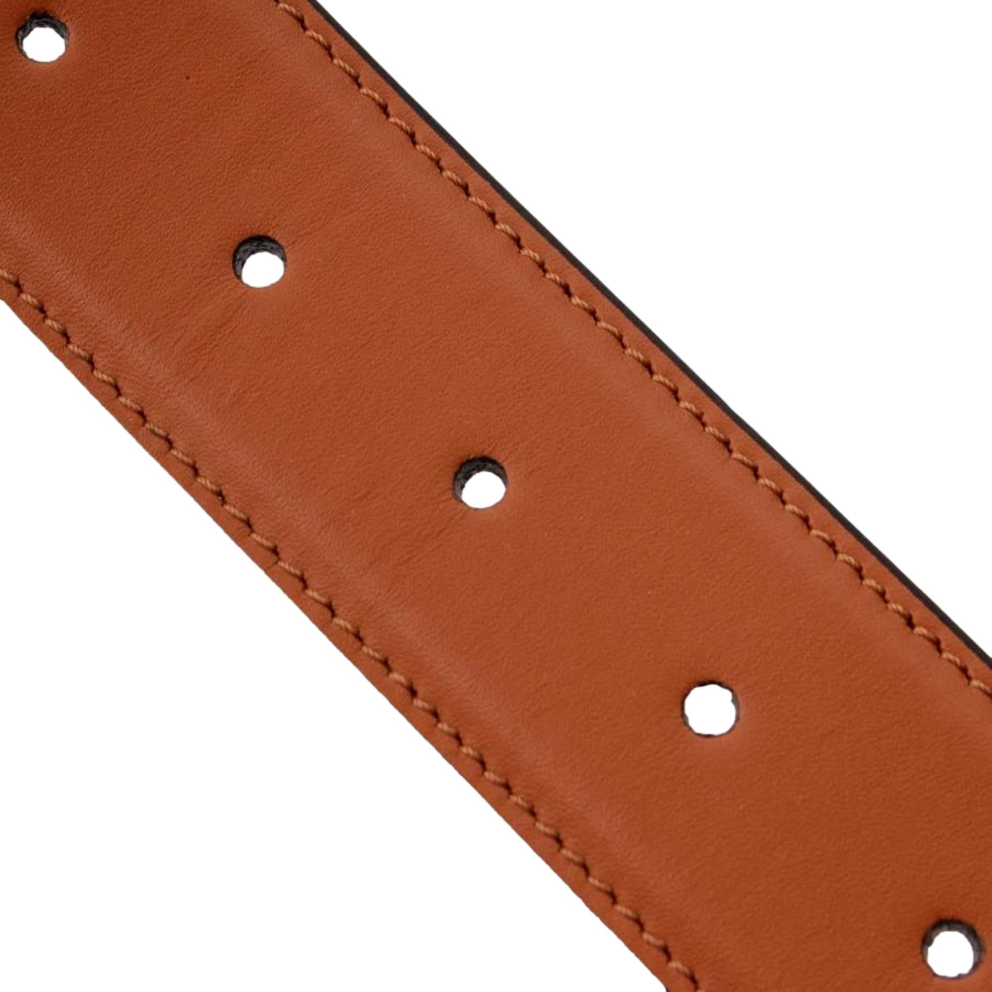 Fendi First Gold Logo Cuoio Brown Calf Leather Belt Size 90