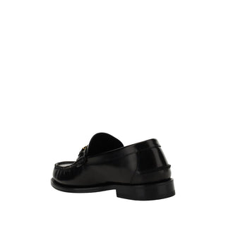 Versace Black Calf Leather Bos Taurus Slip-On Loafers