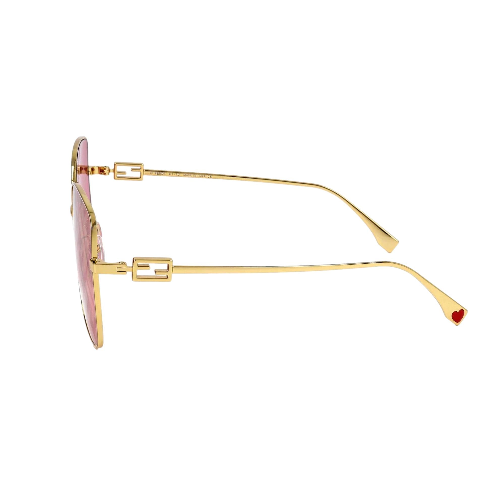 Fendi Baguette Pink FF Print Lenses Gold Square Frame Sunglasses