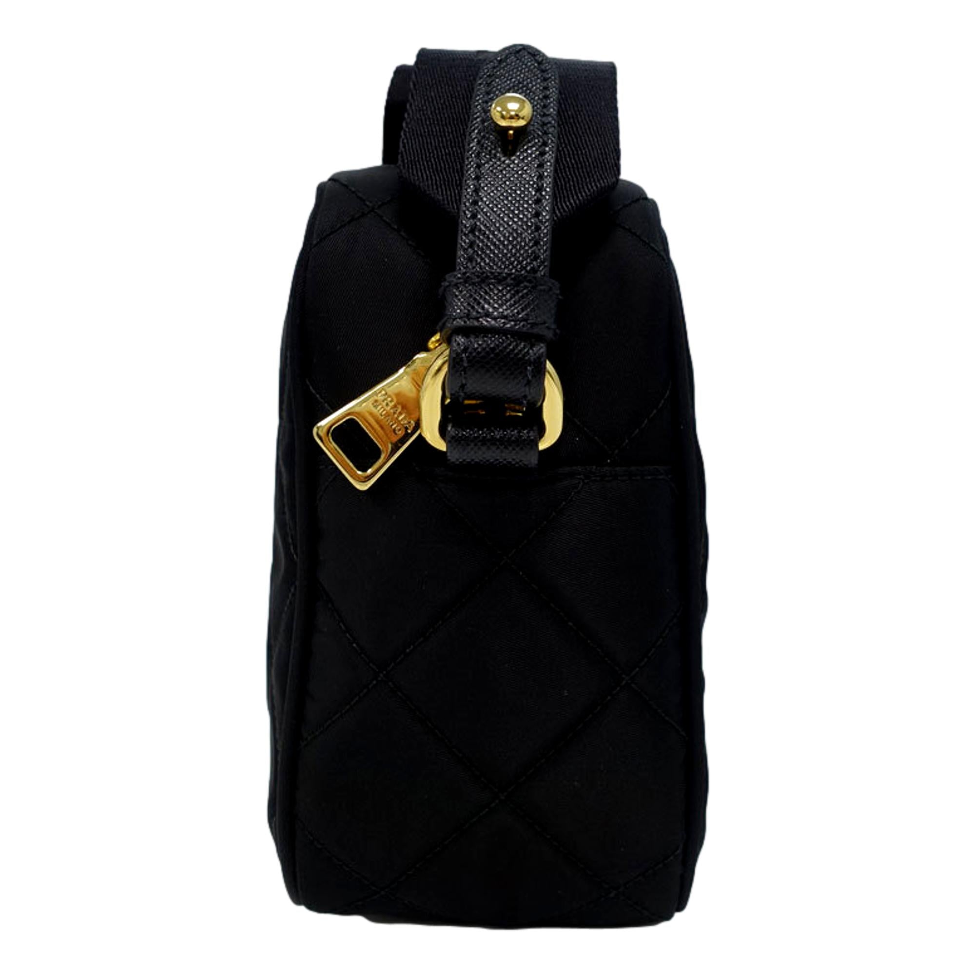 Prada Tessuto Black Quilted Nylon Triangle Logo Camera Crossbody Bag