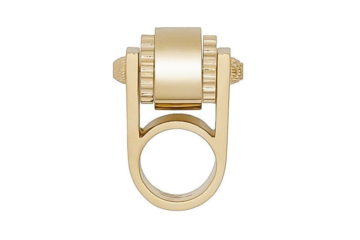 Женское большое золотое кольцо с шестерней Balenciaga, размер: 6