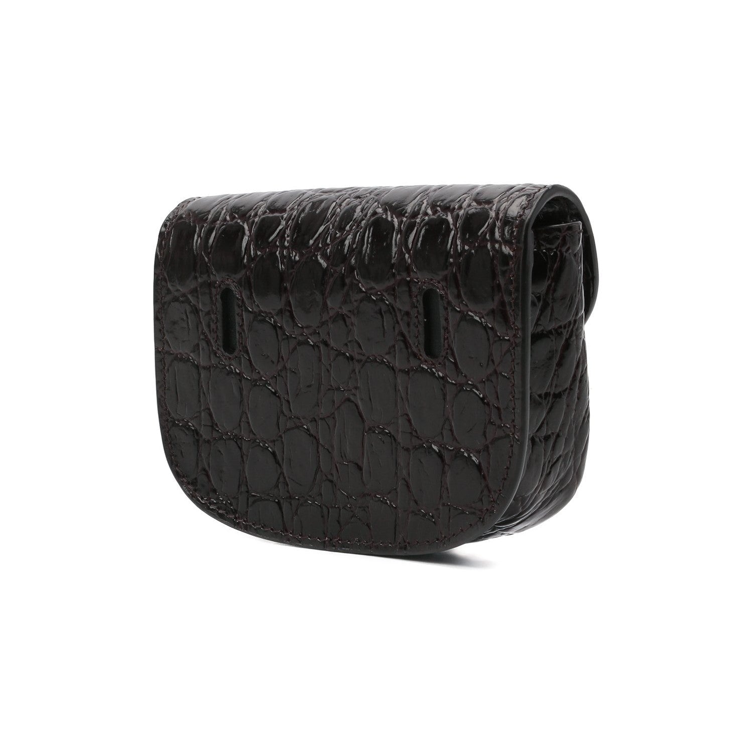 Saint Laurent Kaia Black Leather Croc Embossed Mini Belt Bag