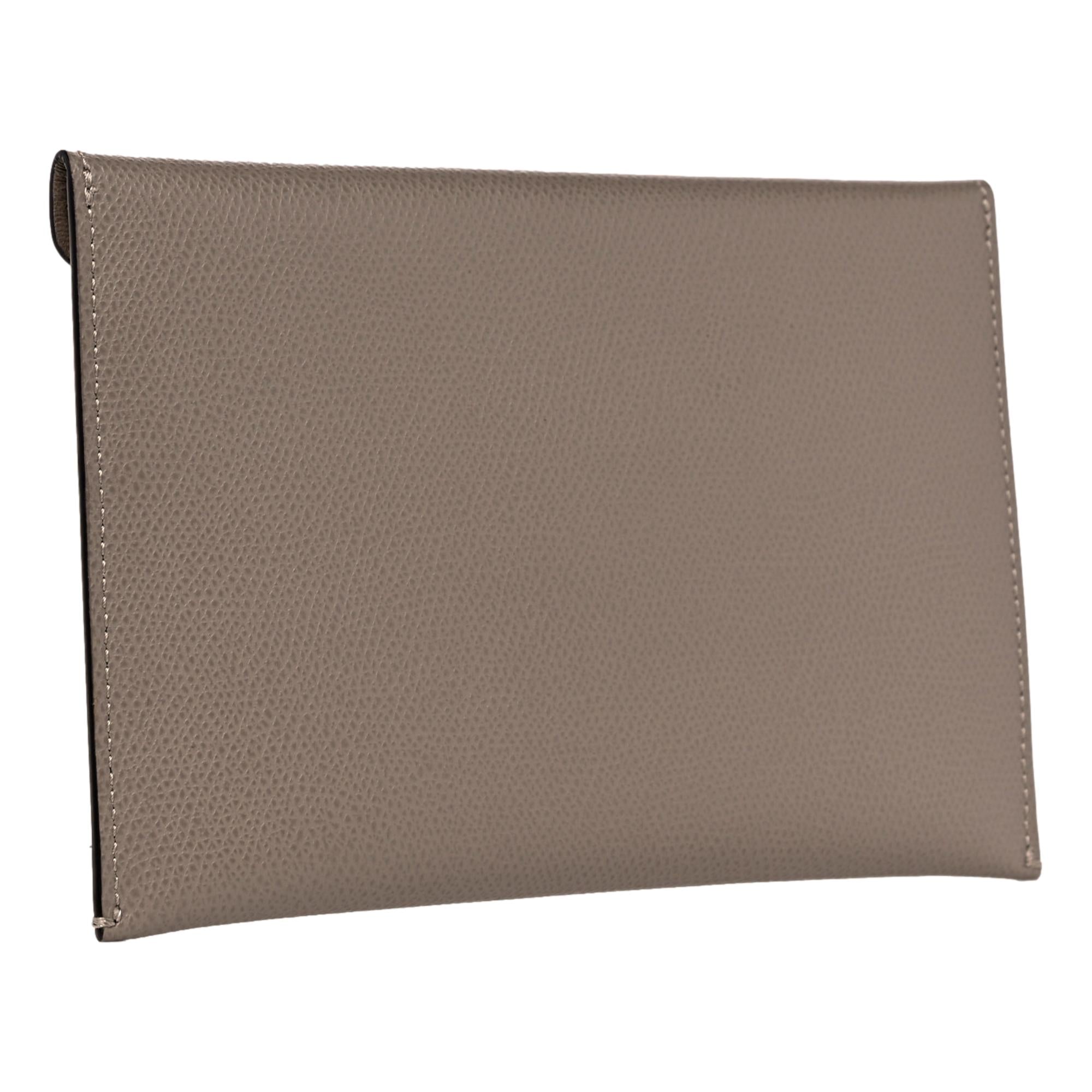 Fendi F is Fendi Gray Pebbled Leather Flat Pouch Clutch Bag
