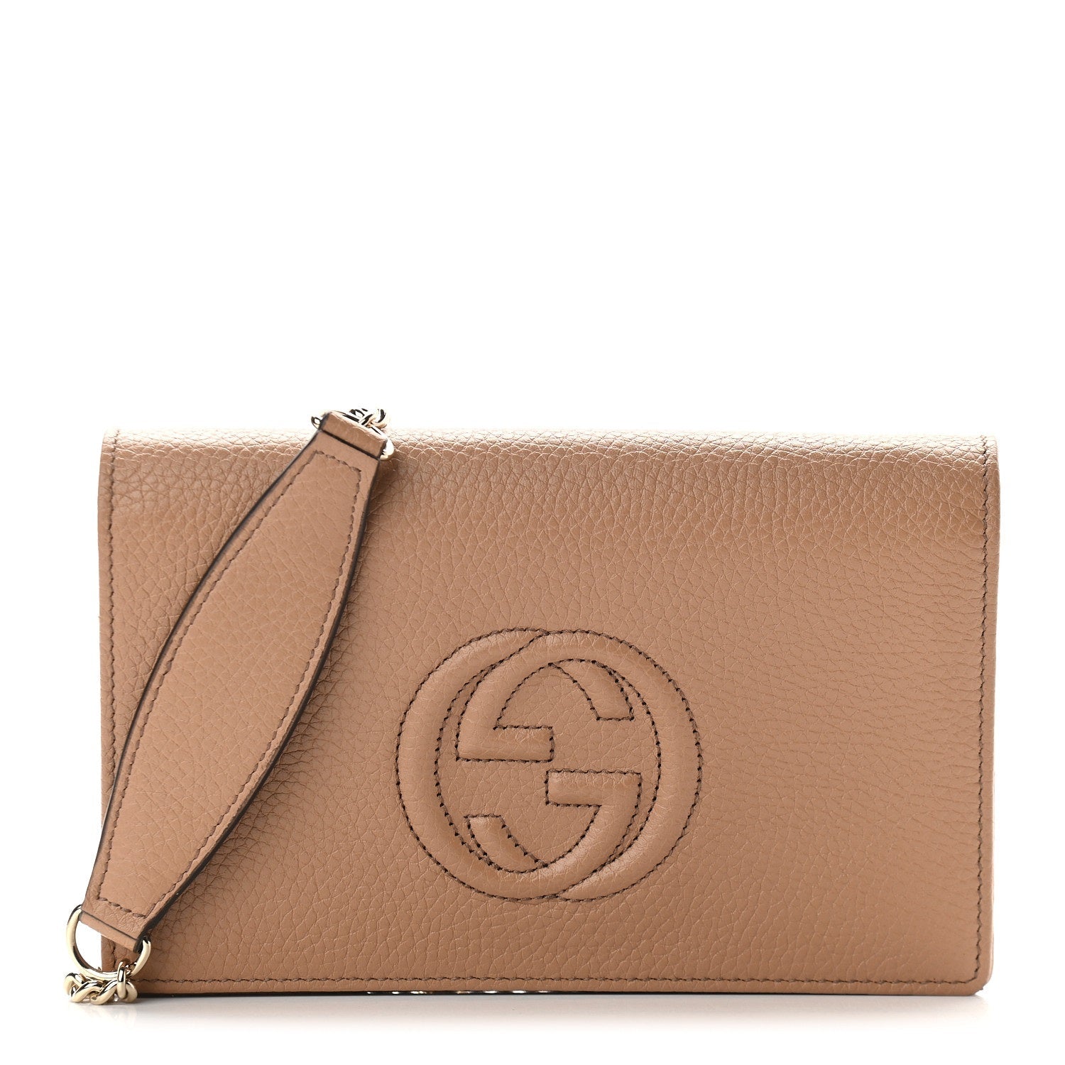 Gucci Soho Wallet on Chain Camelia Beige Leather Crossbody Clutch Bag