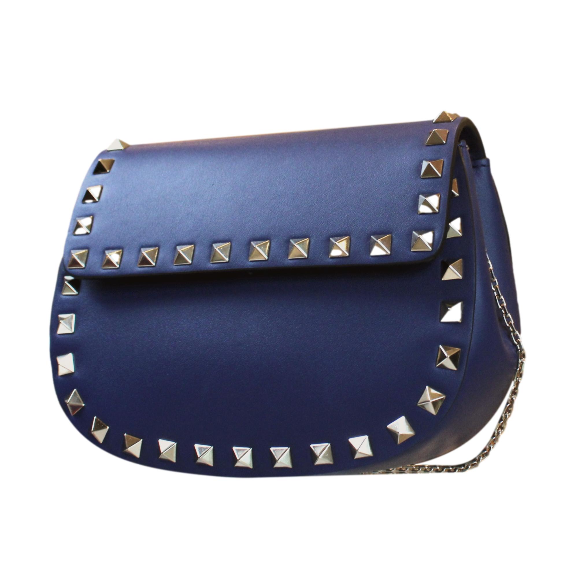 Valentino Garavani Rockstud Blue Leather Small Chain Crossbody Bag