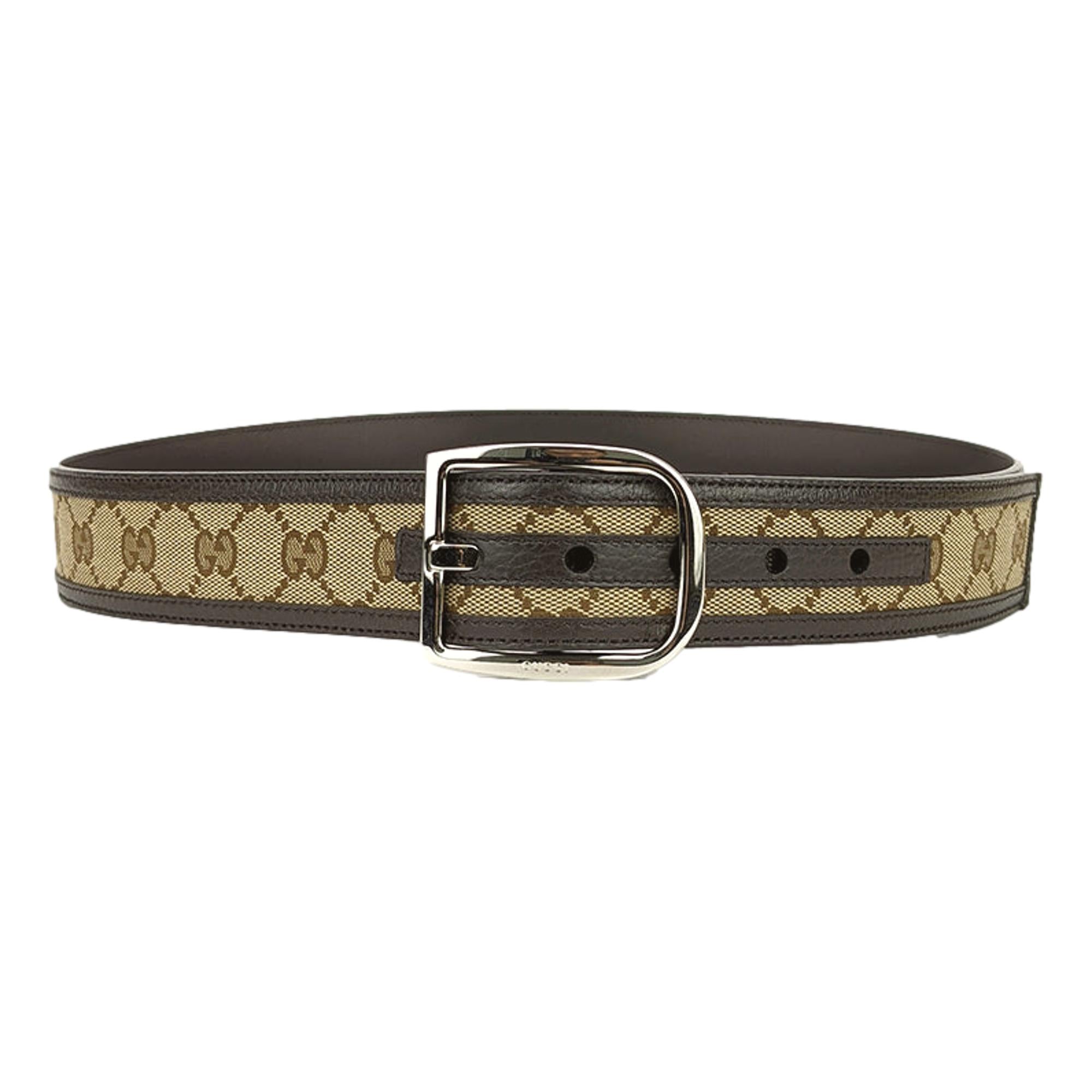 Gucci Guccisssima Brown and Beige Canvas Leather Trim Belt Size 100/40