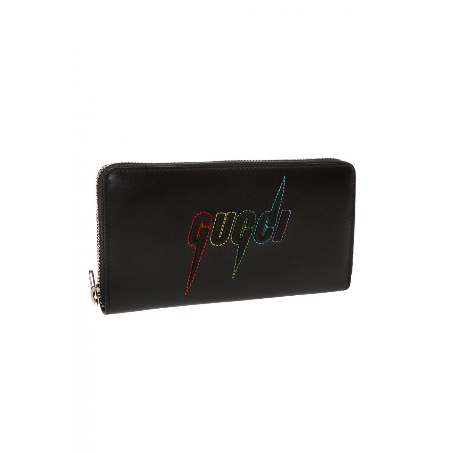 Gucci Black Leather Rainbow Blade Lightning Logo Long Wallet