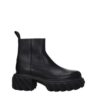 Off-White Black Leather Ankle Boots