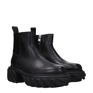 Off-White Black Leather Ankle Boots