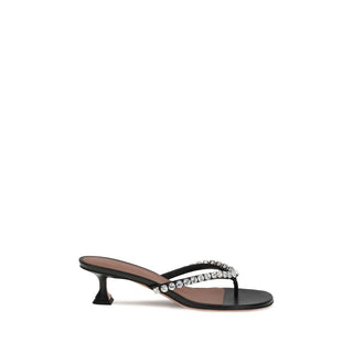Amina Muaddi Black Calf Leather Bos Taurus Flip-Flop Sandals