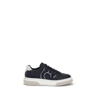 Ferragamo Blue Calf Leather Bos Taurus Low Top Sneakers
