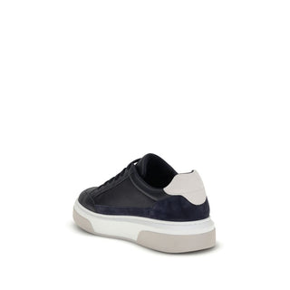 Ferragamo Blue Calf Leather Bos Taurus Low Top Sneakers