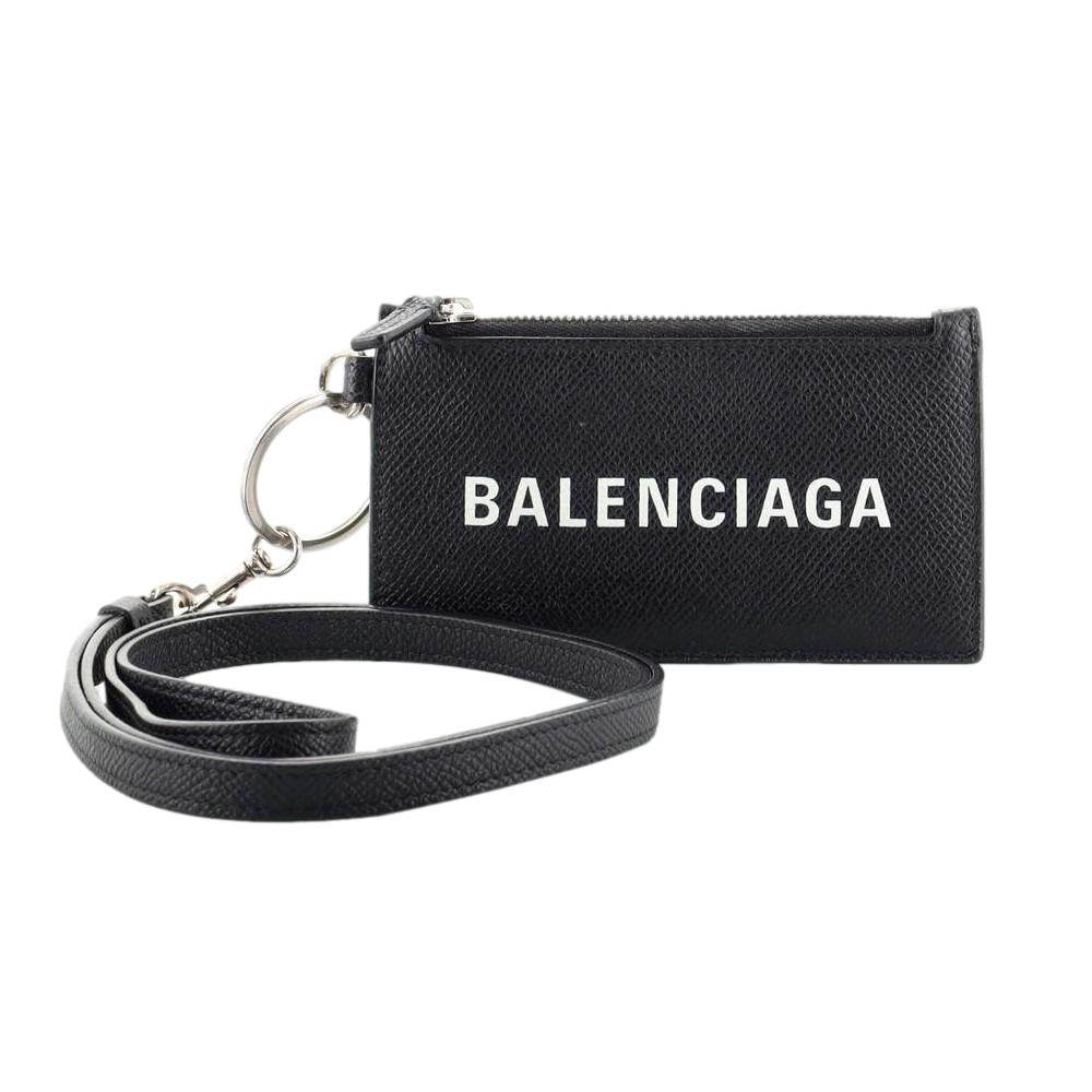 Balenciaga Cash Black Leather Lanyard Card Holder Wallet