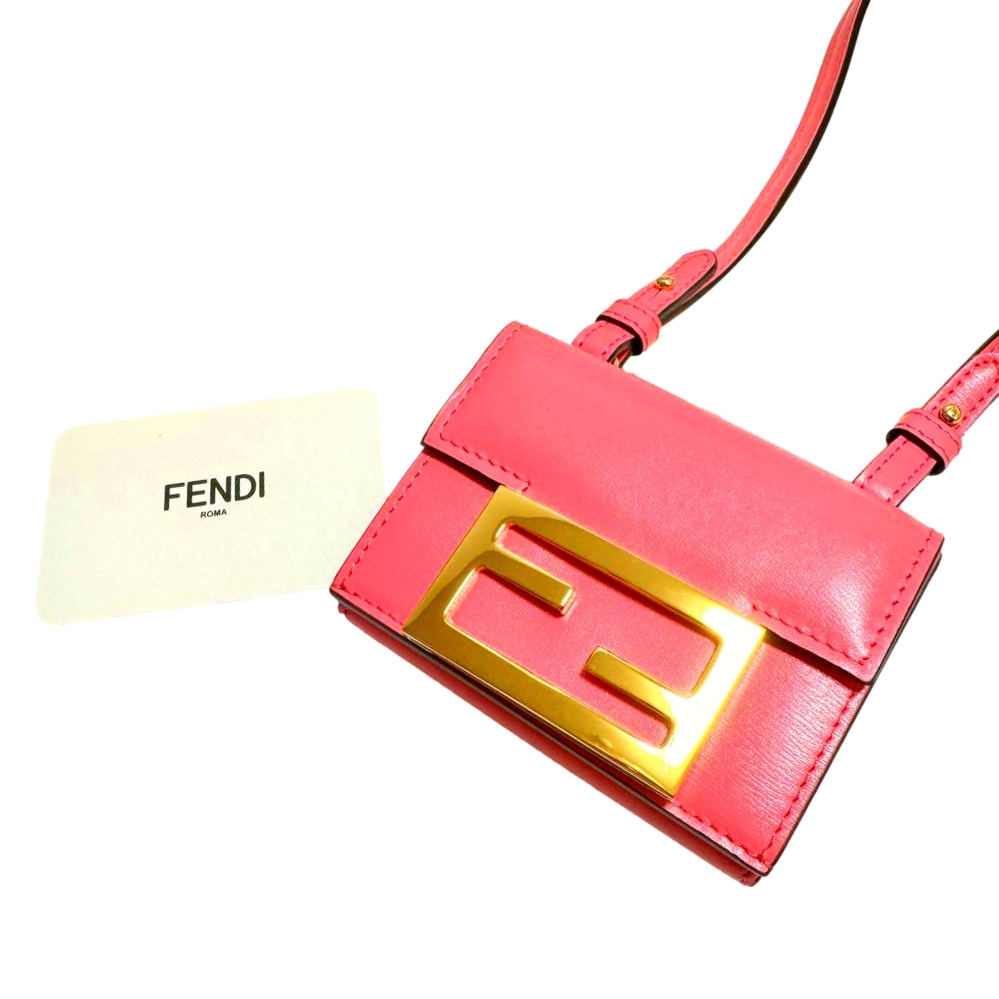 Fendi Micro Baguette Trifold Wallet Crossbody Bag Dalia Pink Leather