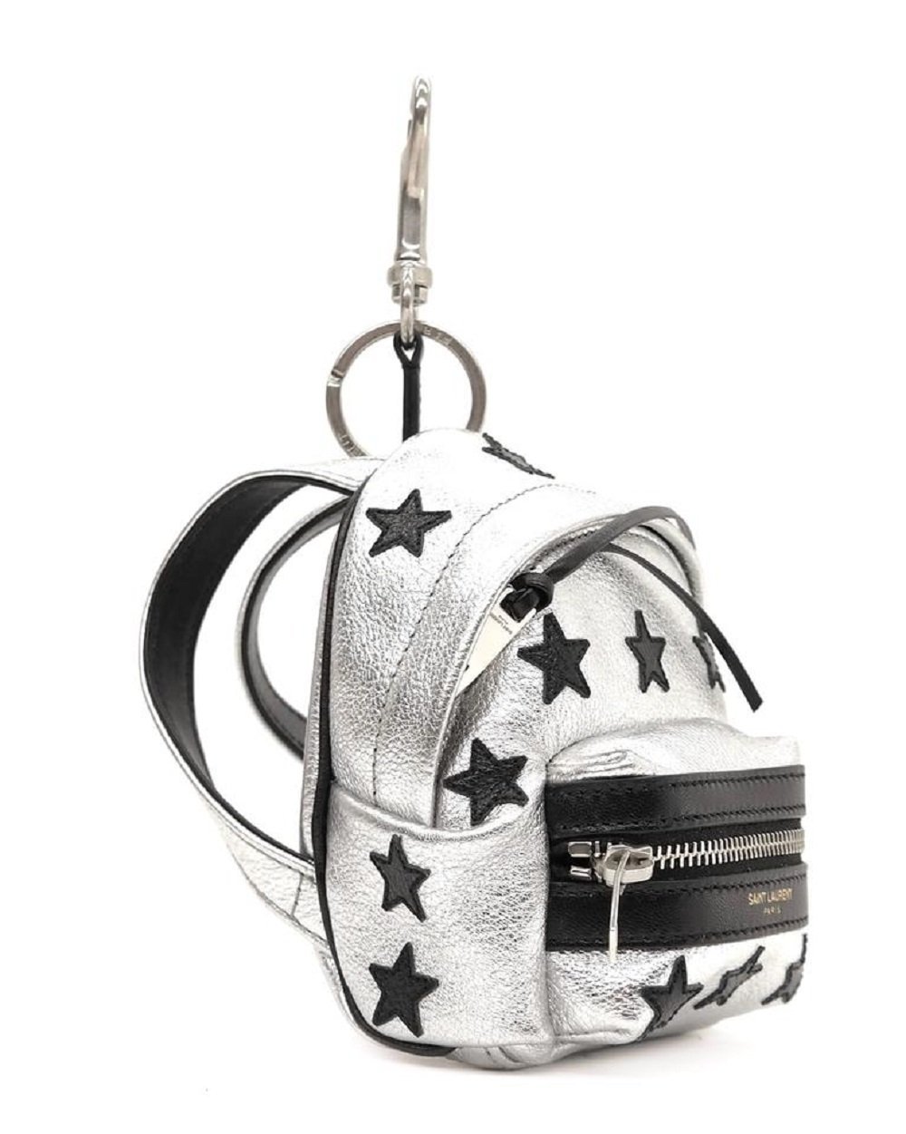 Saint Laurent Silver/Black Unisex Zip Backpack Key Chain Black Stars