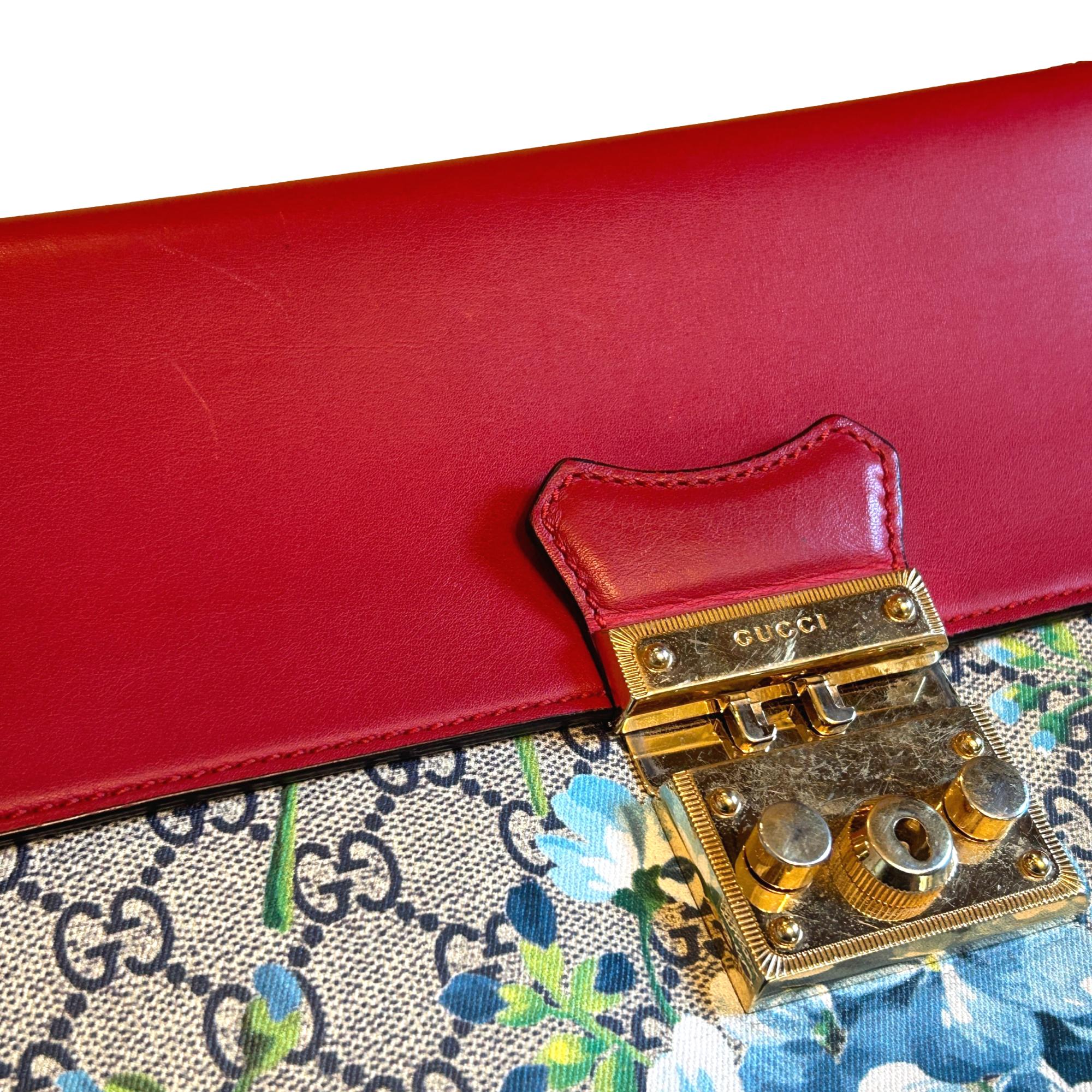 Gucci GG Monogram Padlock Floral Canvas Red Trim Shoulder Bag