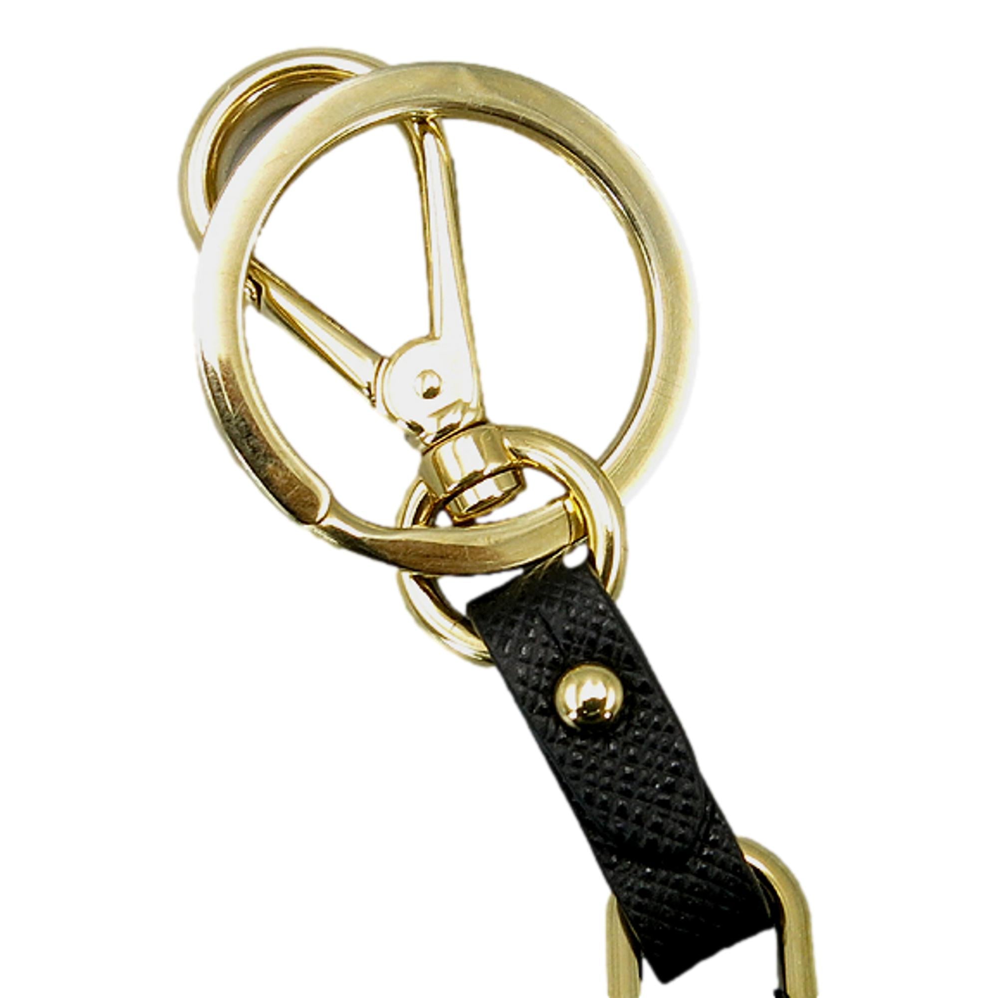 Prada Triangle Saffiano Black Leather Airpod Case with Key Ring