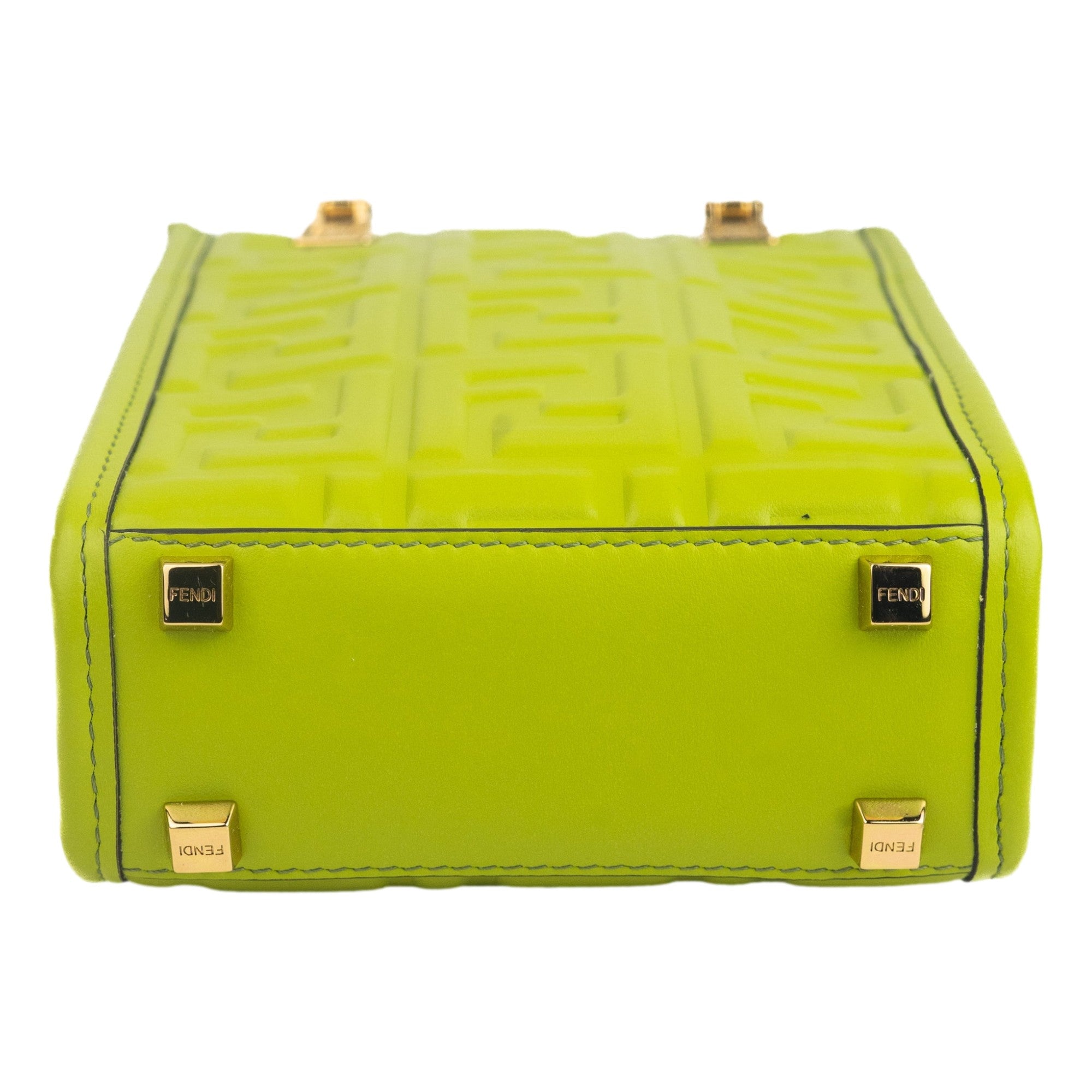 Fendi FF Zucca Mini Sunshine Shopper Tote Crossbody Bag Green Leather