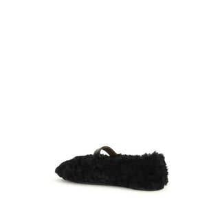Ferragamo Black Fur Ballet Flats