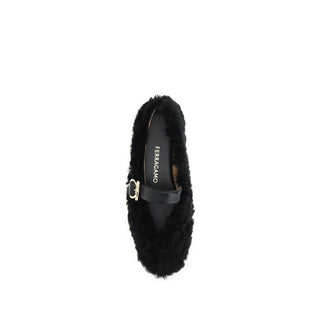 Ferragamo Black Fur Ballet Flats