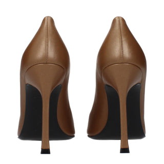 Amina Muaddi Brown Leather High Heel Pumps