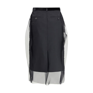 Sacai Black Polyester Midi Skirt