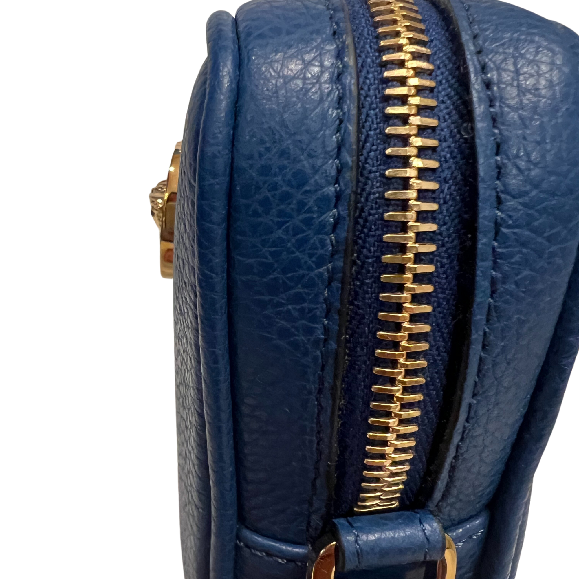 Versace La Medusa Navy Blue Grain Leather Mini Crossbody Bag