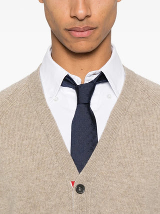 Thom Browne Shetland Wool 4-Bar Relaxed Fit V Neck Cardigan