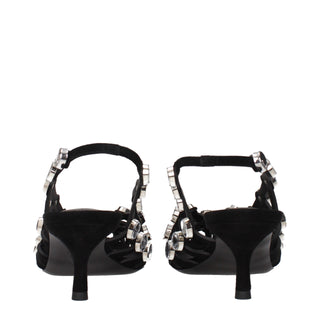 The Attico Black Leather Stiletto Heel Sandals