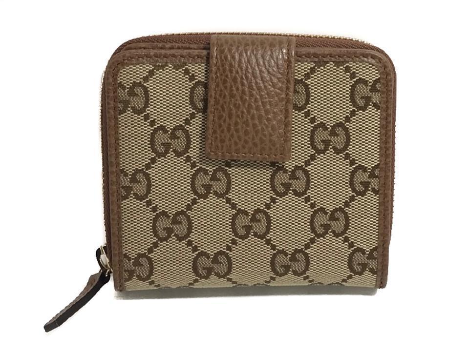 Gucci Beige Original GG Canvas Brown Leather Trim Wallet