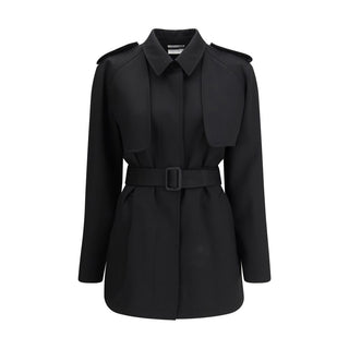 The Row Black Fleece Wool Trench Coat