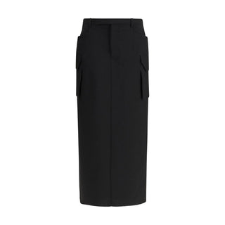 Rick Owens Black Fleece Wool Midi Skirt