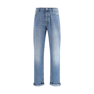 Brunello Cucinelli Blue Cotton Straight-Leg Jeans - VAZLUXE.COM
