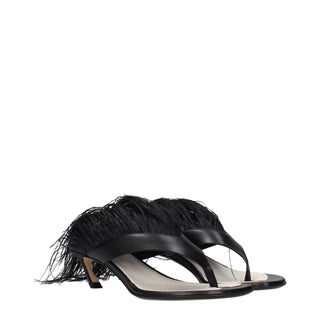 Lanvin Black Leather Flip-Flop Sandals