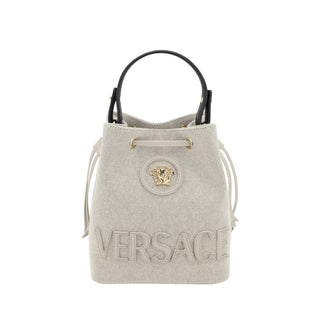 Versace White Fabric Backet Bag