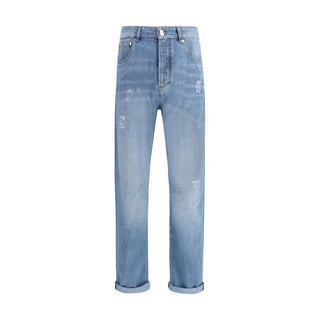 Brunello Cucinelli Blue Cotton Relaxed Fit Jeans