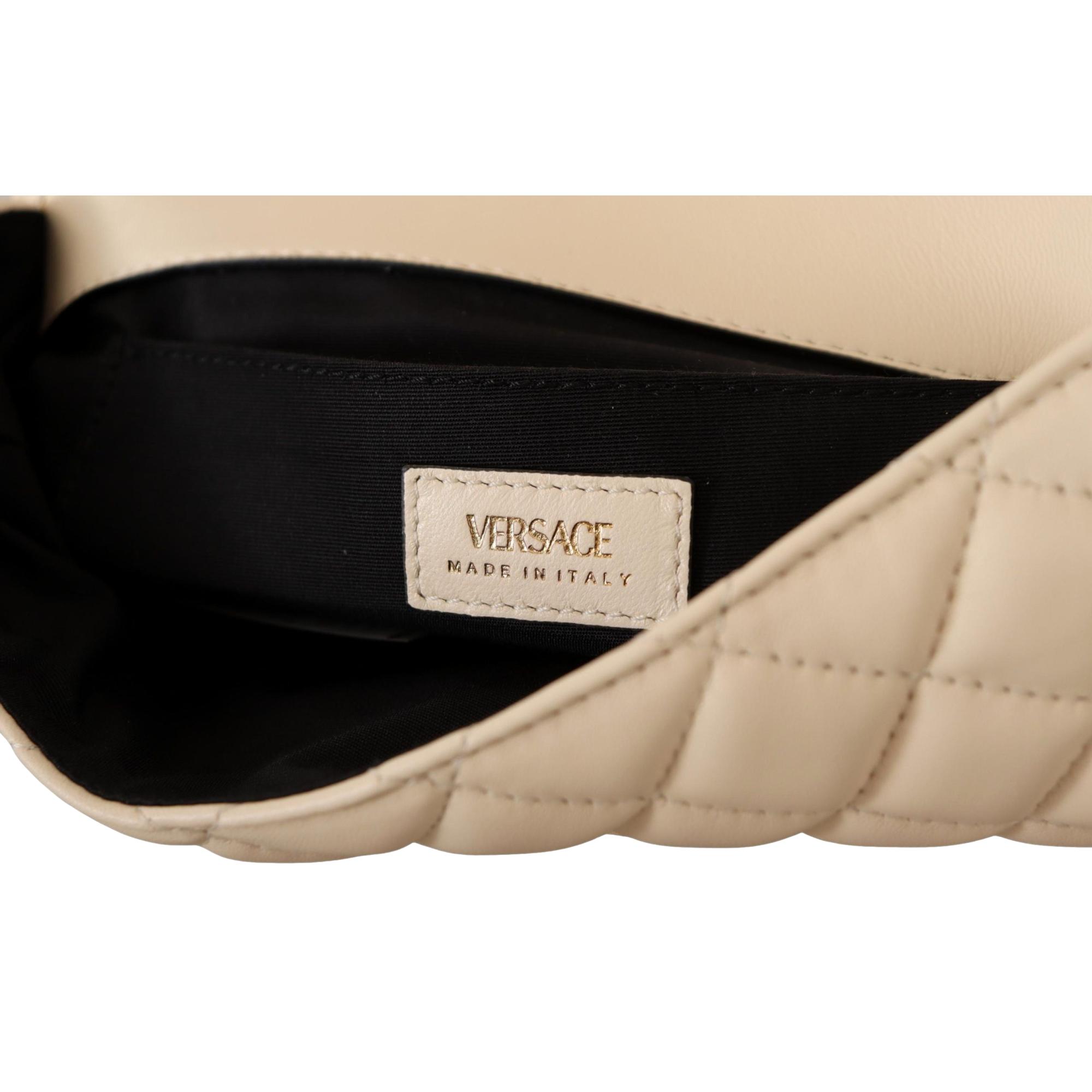 Versace La Medusa Beige Quilted Lamb Leather Large Shoulder Bag