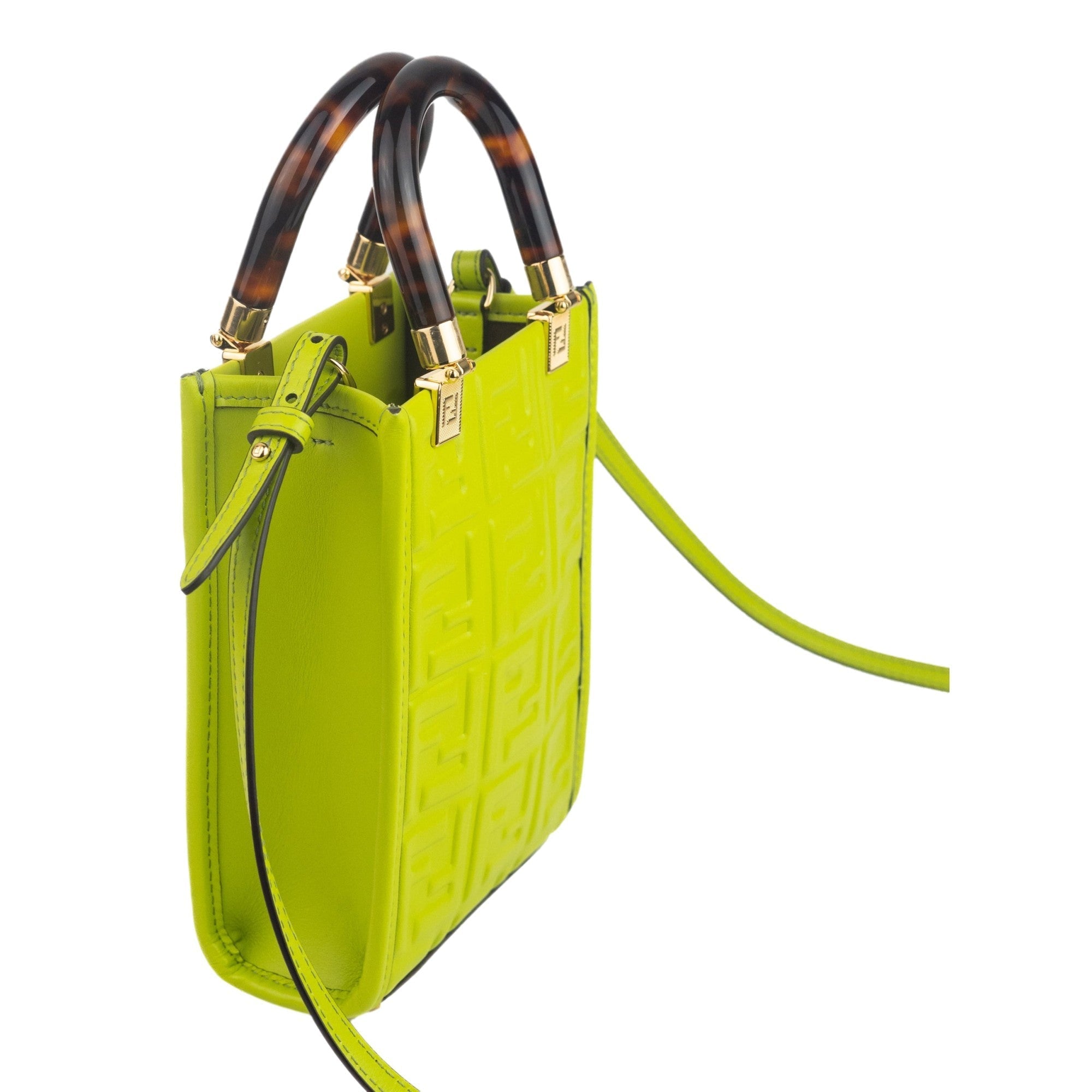 Fendi FF Zucca Mini Sunshine Shopper Tote Crossbody Bag Green Leather