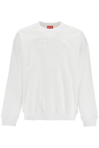 Diesel white cotton sweatshirt with raised logo for men