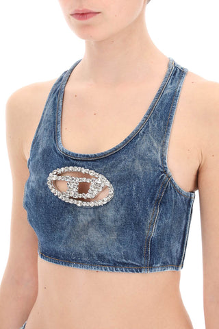 Diesel denim crop top with jewel buckle