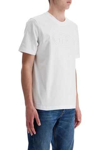 Diesel white cotton t-shirt with embossed logo t-adjust-bigoval